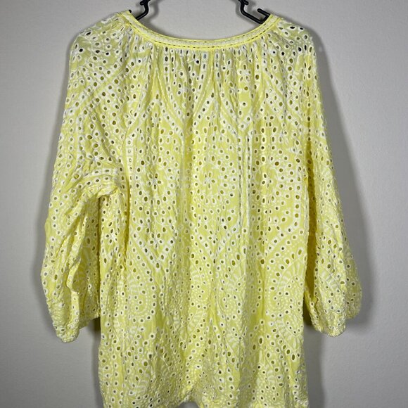 Chico’s Women’s Yellow Eyelet Embroidered Peasant Top Blouse 3 (16/18)! - Picture 6 of 7